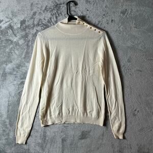 Weill High Neck Wool Cashmere Sweater Gold Button Elegant Classic Minimal Size 8